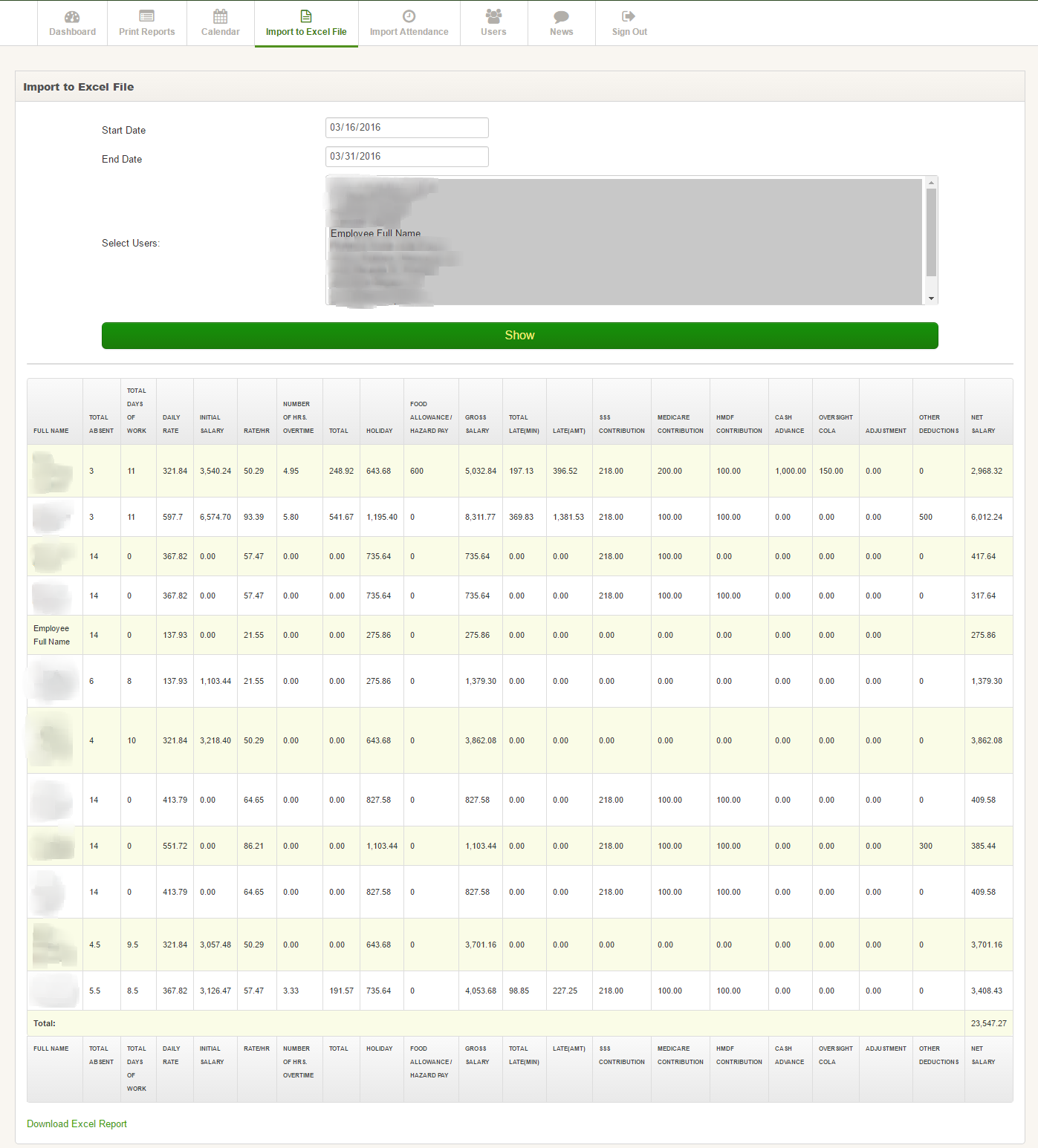 Import calendar. Web attendance Price.